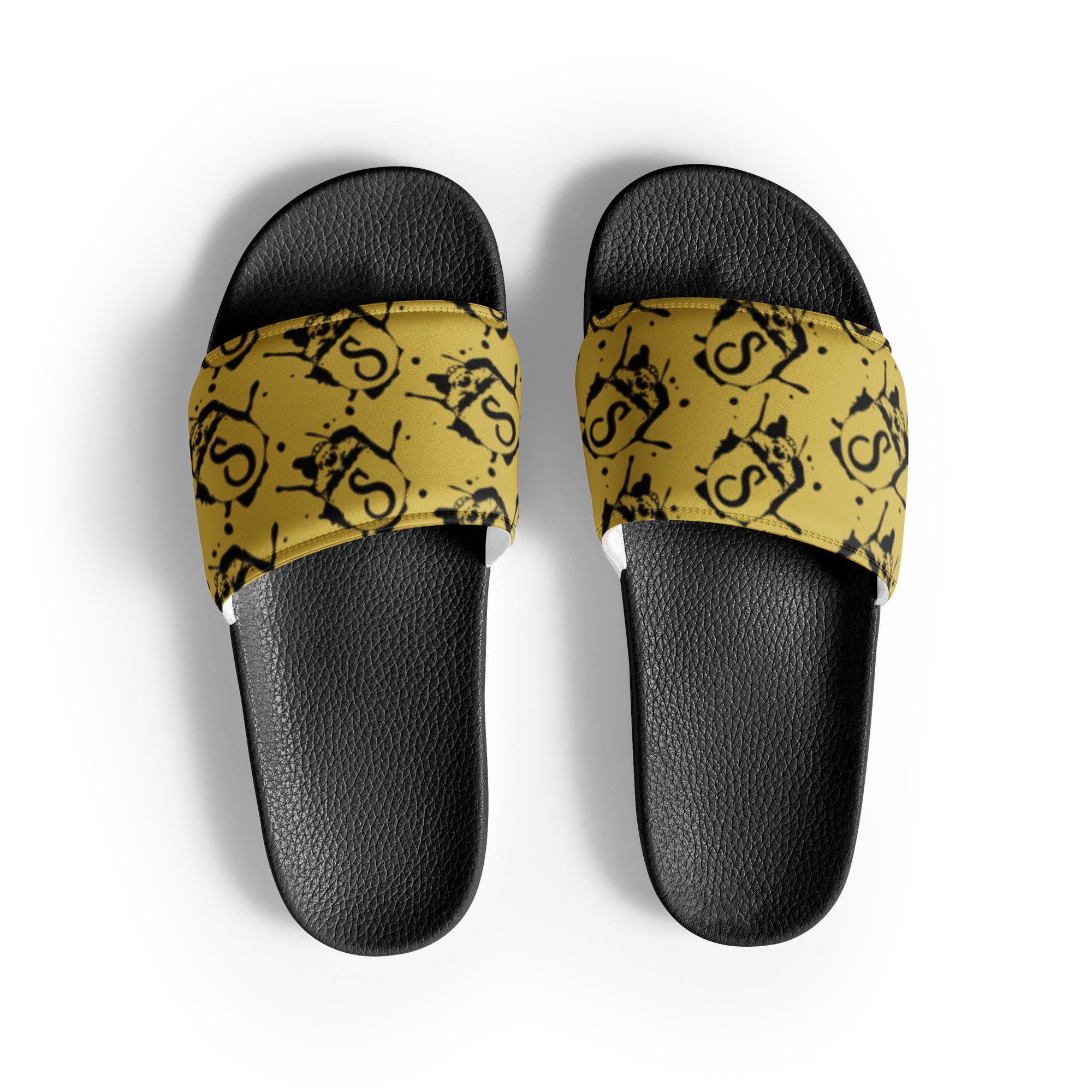 Black and discount gold mens slides